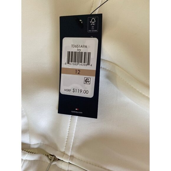 Tommy Hilfiger Ivory Scuba Sheath Dress, NWT $119 Front Zip Belt Women's Size 12 - Picture 10 of 12